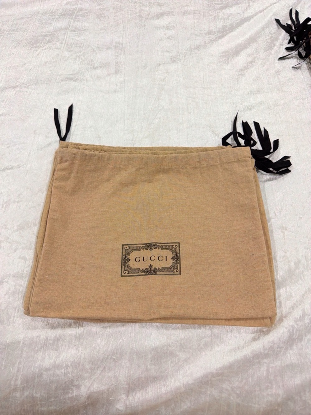 Gucci Tan Cotton Drawstring Dust Bag with Black Ties 14X11
